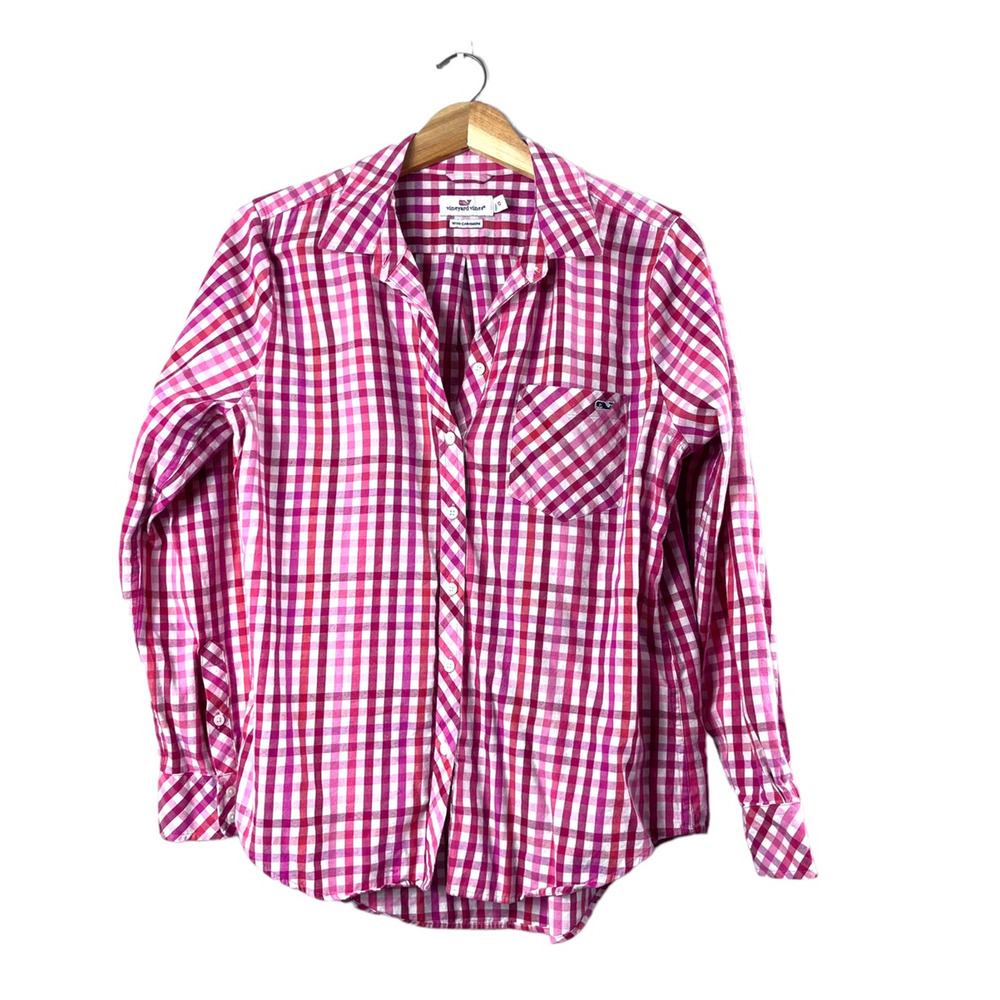 Women's Pink Cashmere Vineyard Vines Plaid Button Front Shirt 10